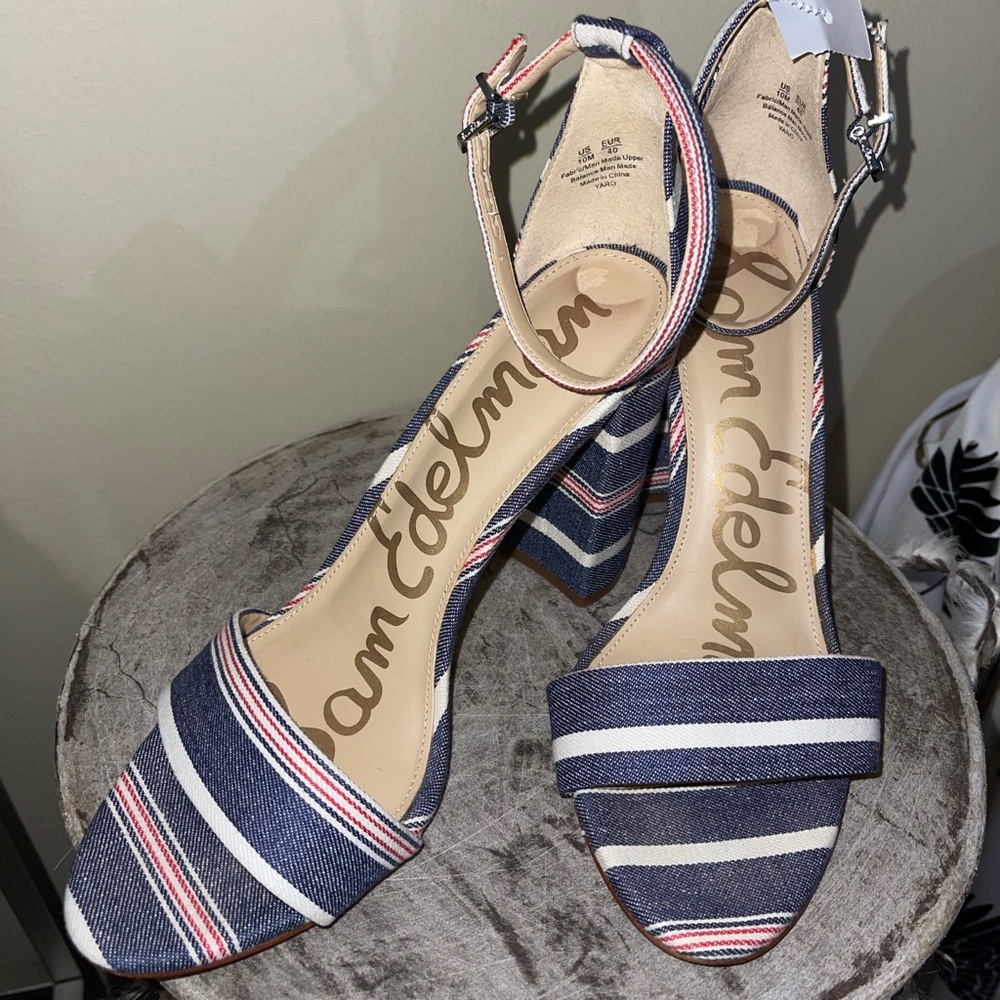 Sam Edelman Blue and Red Heels with Striking Design